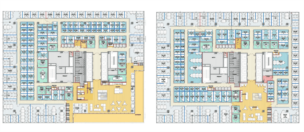 A coworking space floor plan example from WeWork.