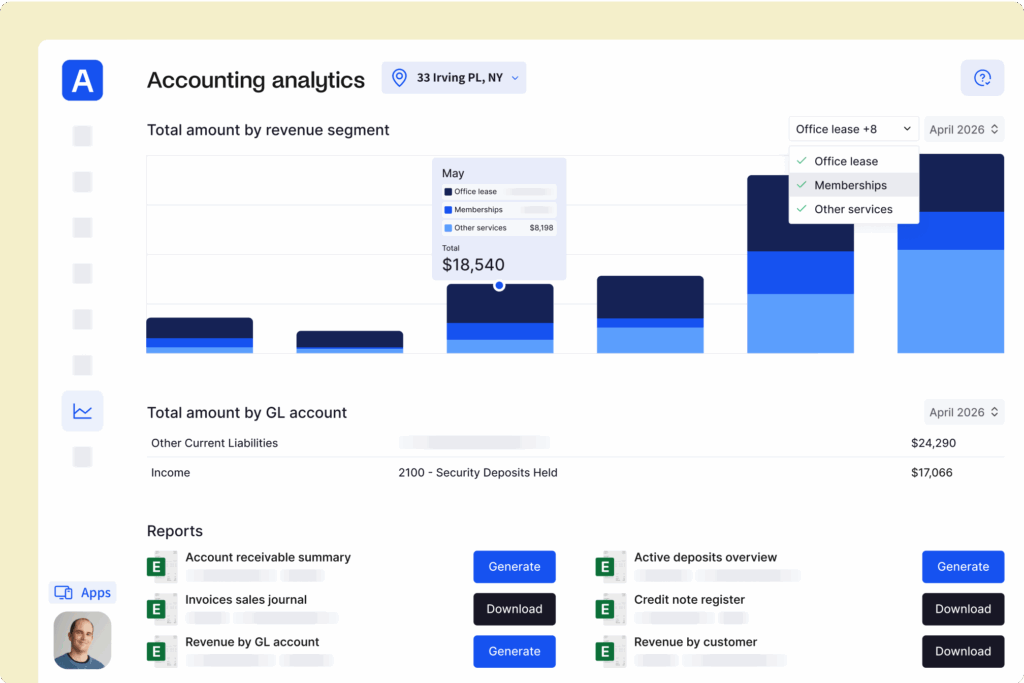 Archie Coworking - Accounting analytics mockup.