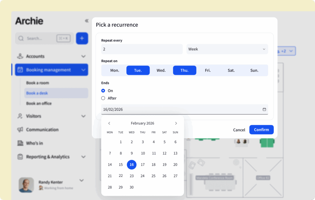 Recurring bookings feature at Archie.
