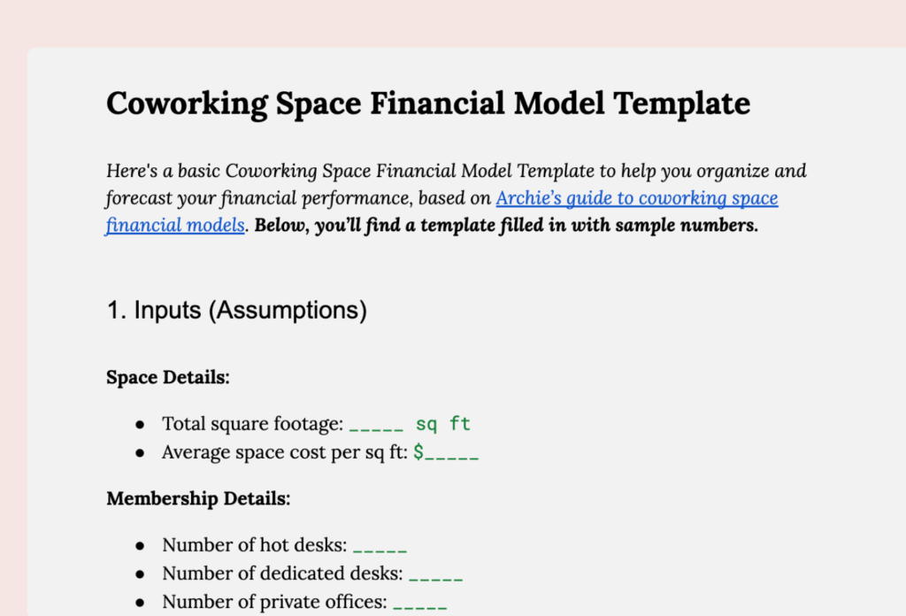 Coworking Space Financial Model Template - Free download.