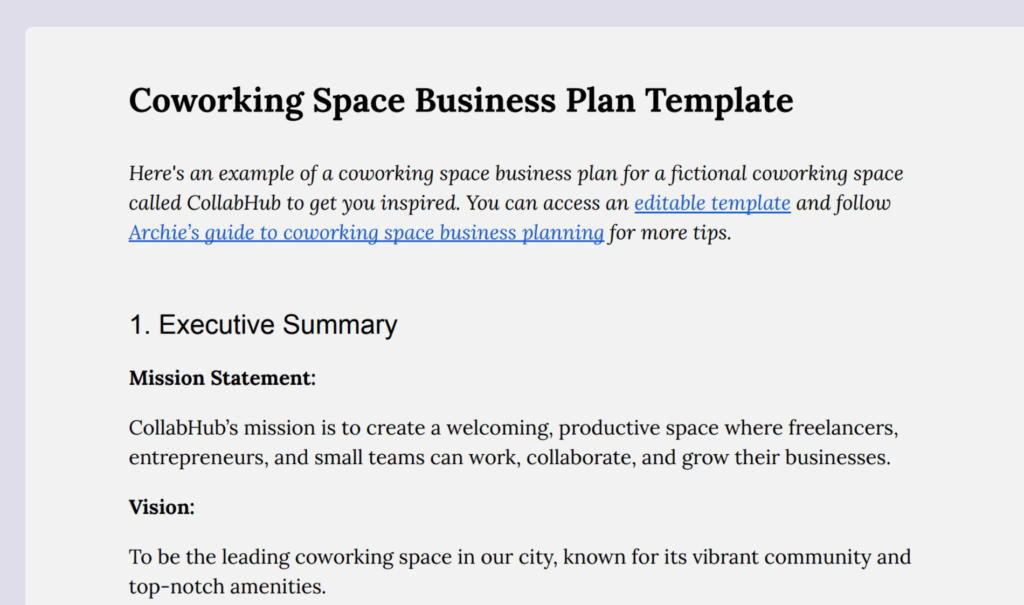 Coworking space business plan template - free download.