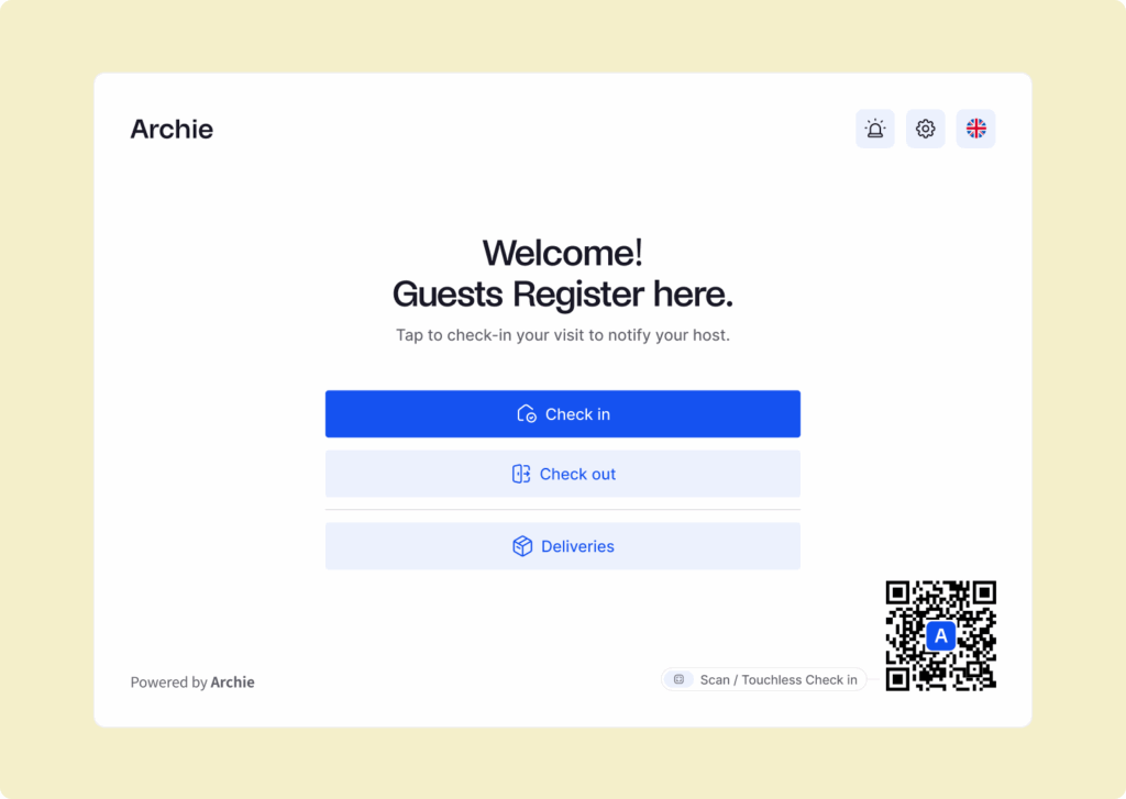 Guest registration screen - Archie visitor management.