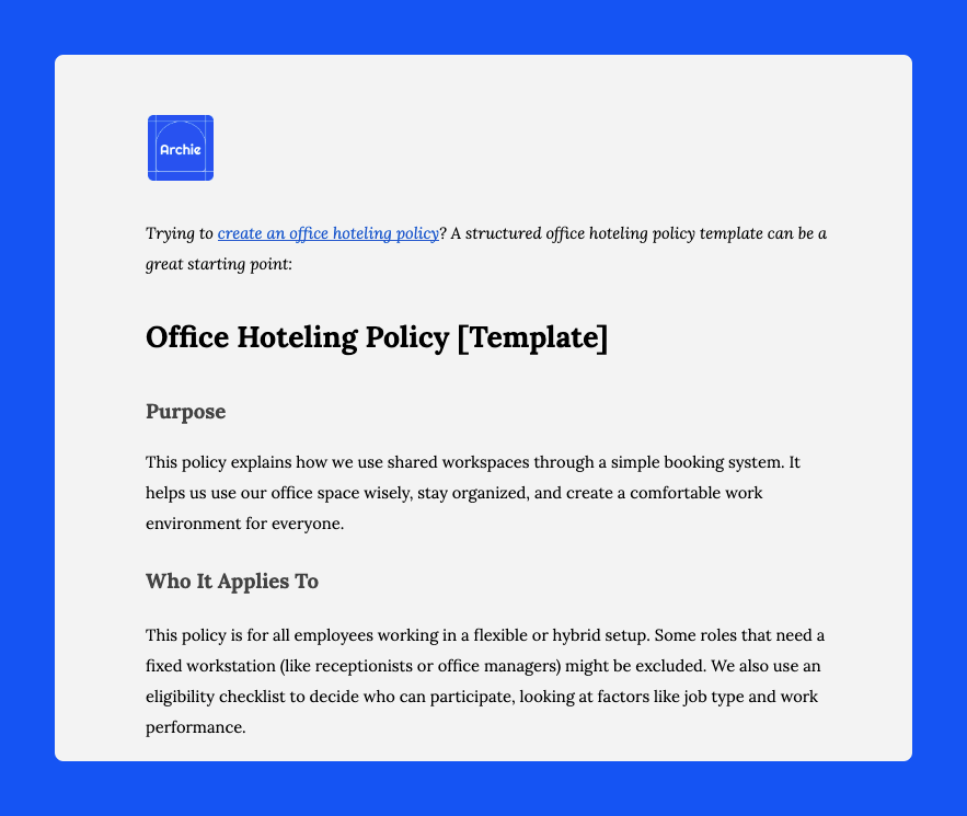 Office hoteling policy template.