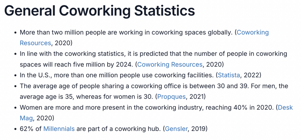 A competing resource on coworking statistics.