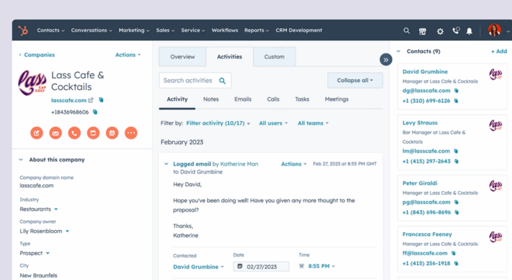 Office automation software example - Hubspot.