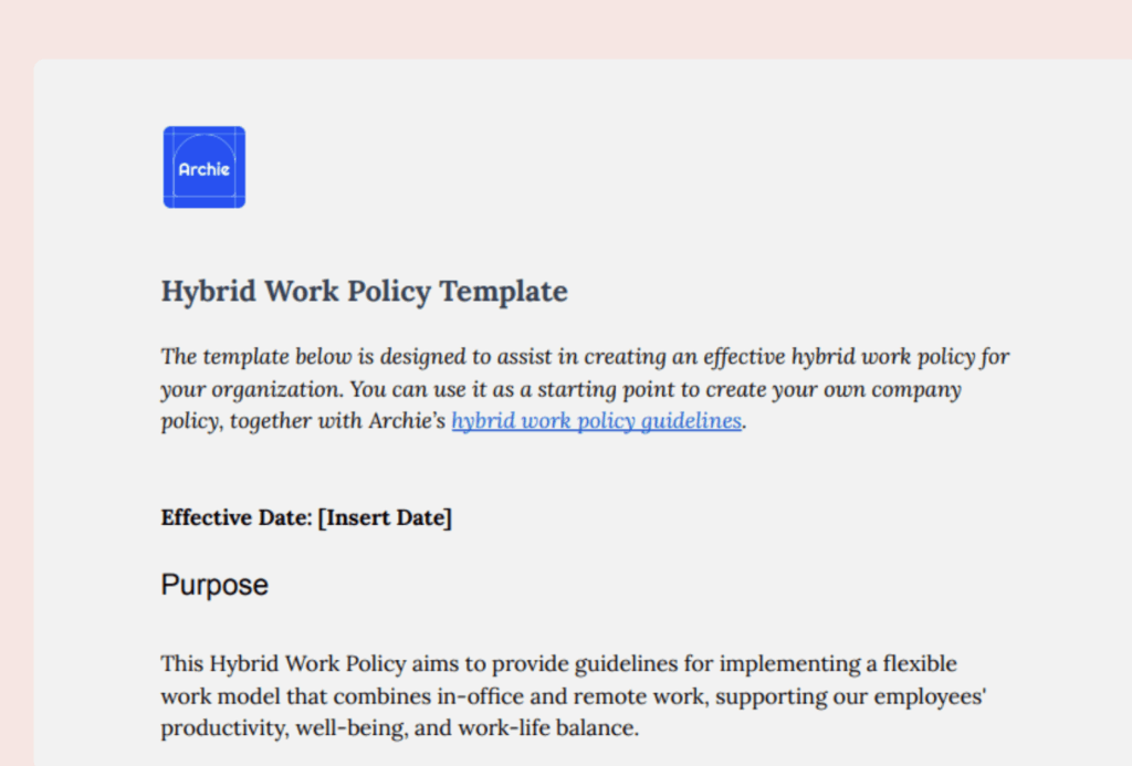 Downloadable hybrid work policy template.