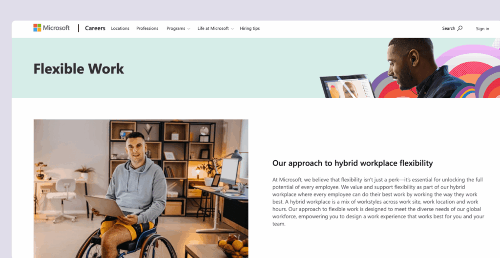 Microsoft - Hybrid work model example.