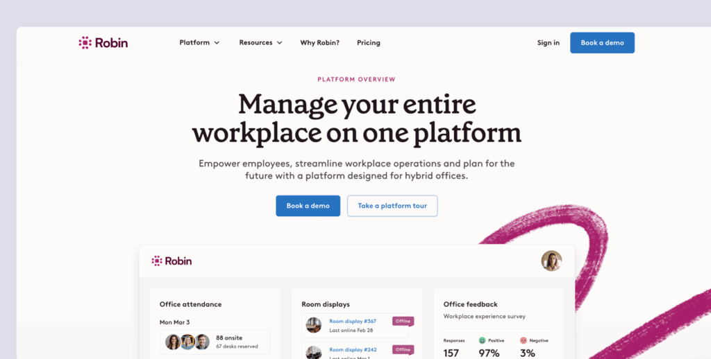 Robin - hybrid workplace management software example.