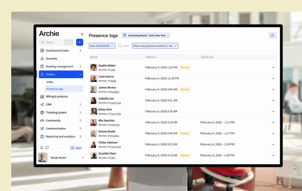Visitor presence logs in Archie.