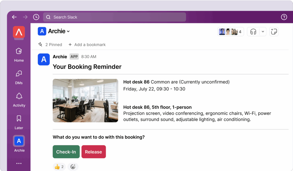Archie - Slack desk booking integration.