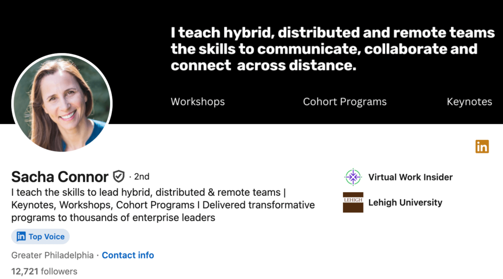 Sacha Connor - hybrid work influencers list.