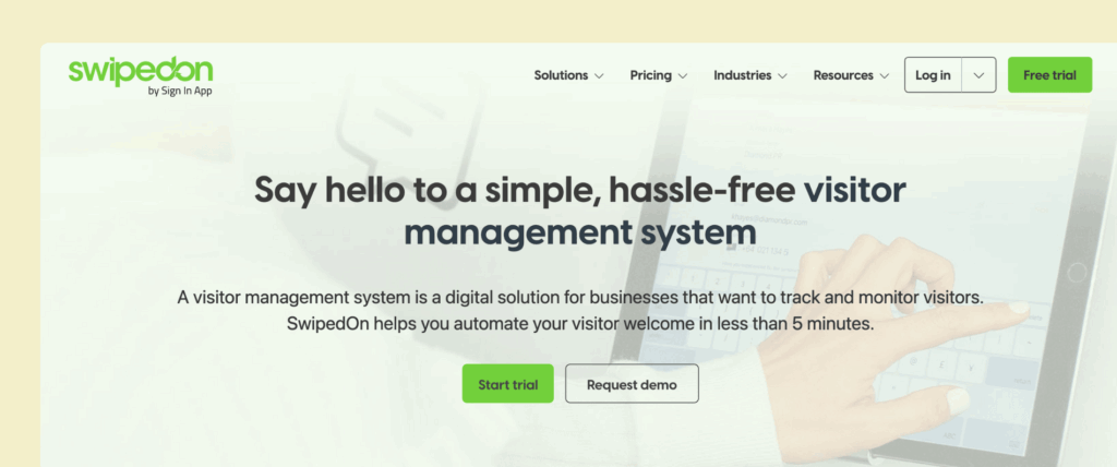 SwipedOn's visitor management system - website mockup.