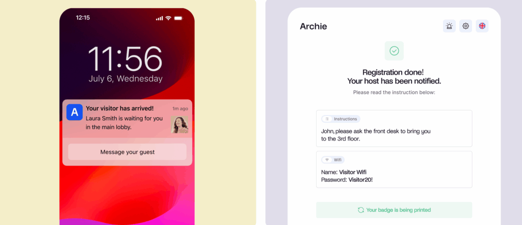 Instant host notifications - Archie's visitor management features.