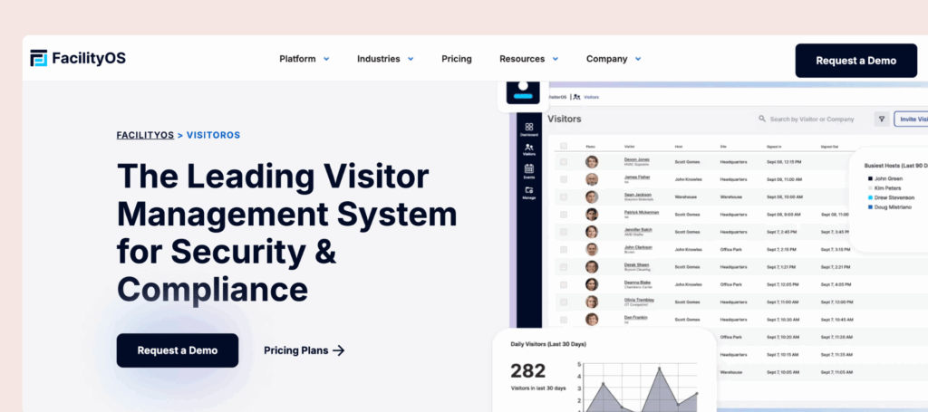 VisitorOS, visitor management system - website mockup.