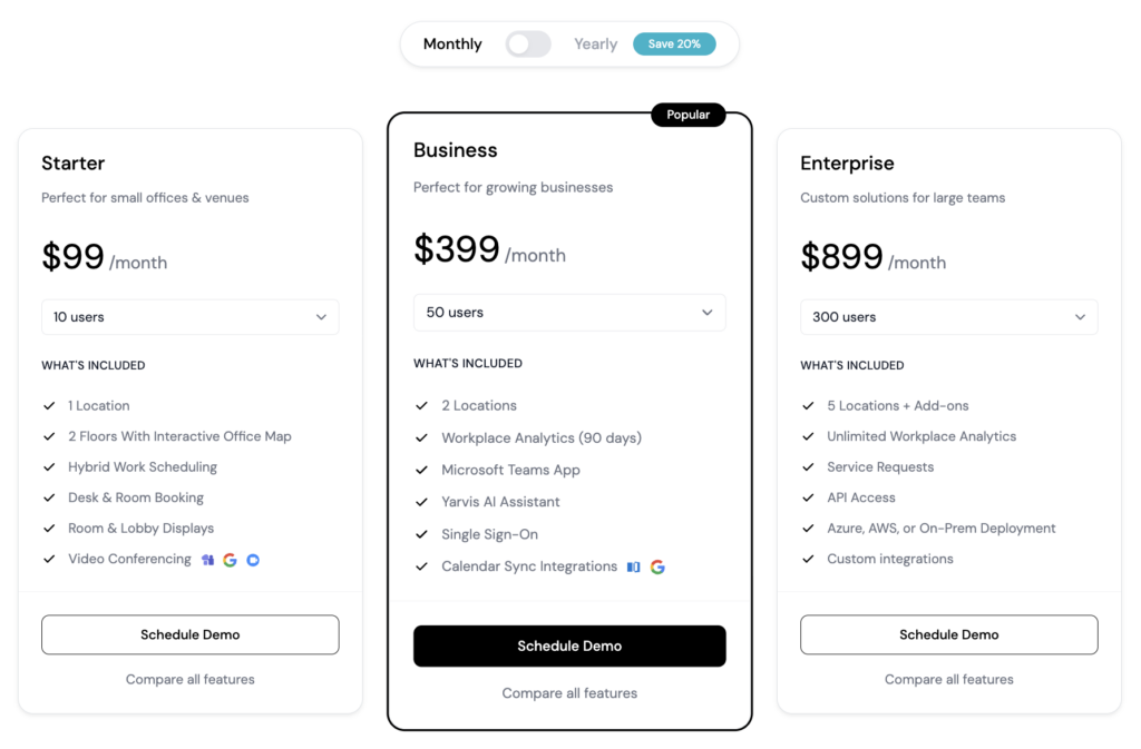 YAROOMS pricing in USD.