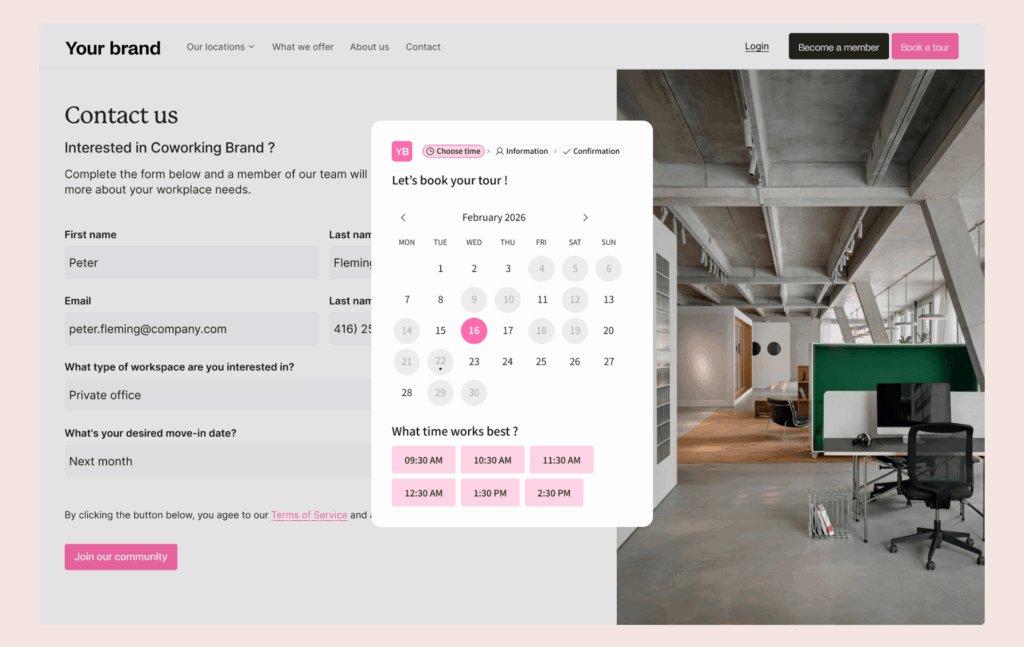 Booking a coworking space tour with Archie.