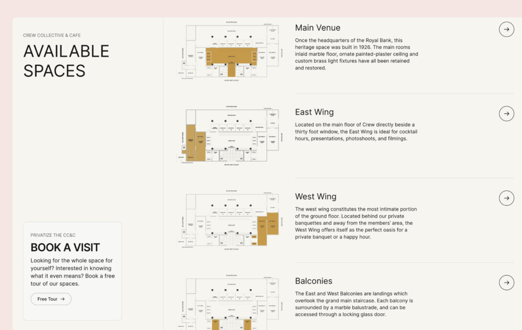 Crew Collective - coworking space website example.