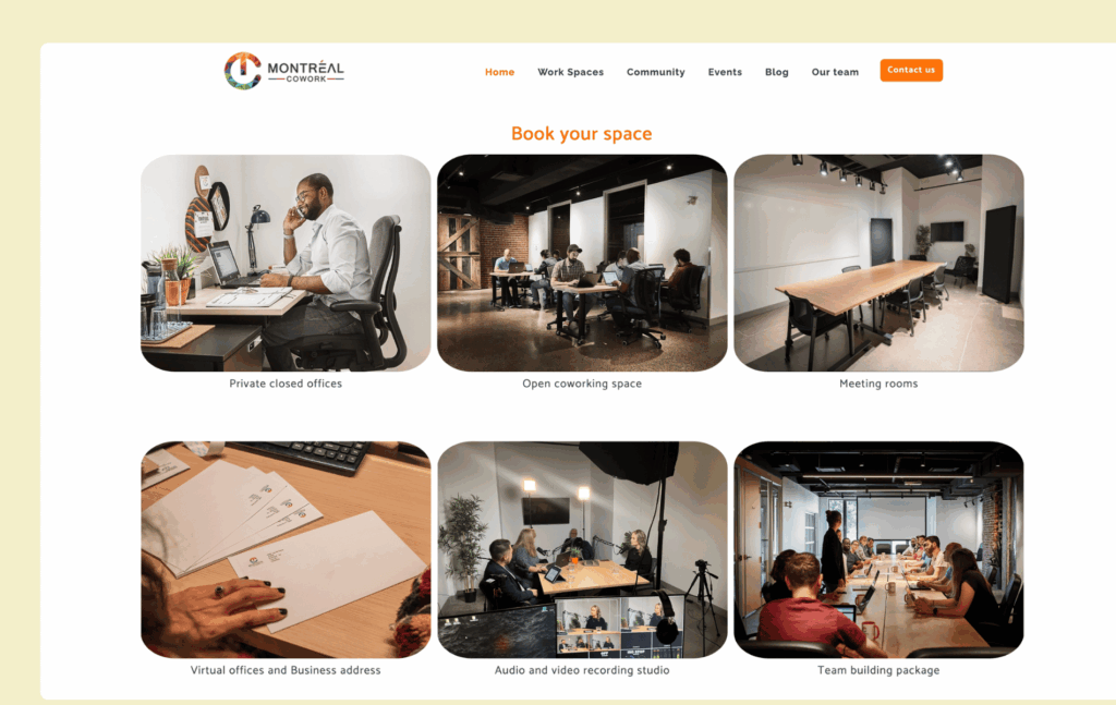 Montreal CoWork - coworking space website example.