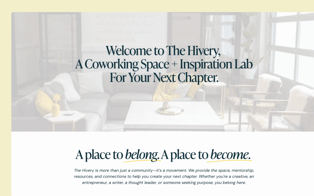 The Hivery - coworking space website example.