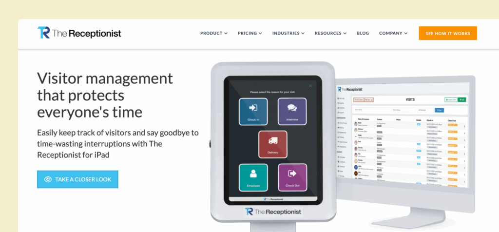 The Receptionist for iPad - website screenshot.