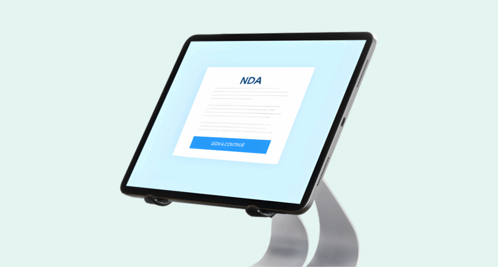 Lobbytrack - visitor kiosk app mockup.