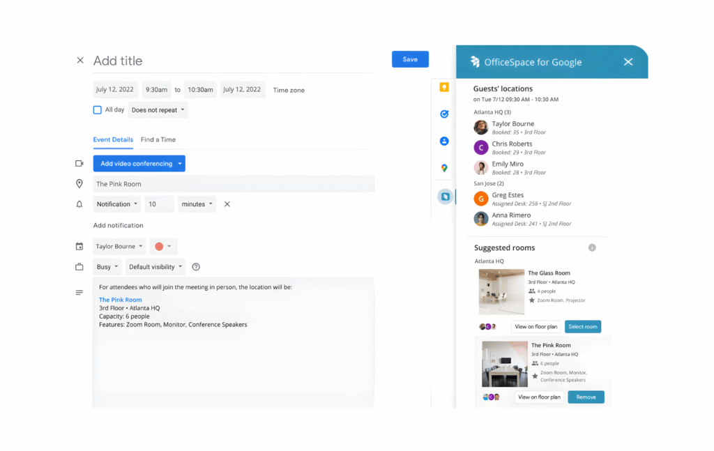 OfficeSpace integrations example - Google Workspace.