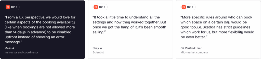 Skedda - negative G2 reviews.