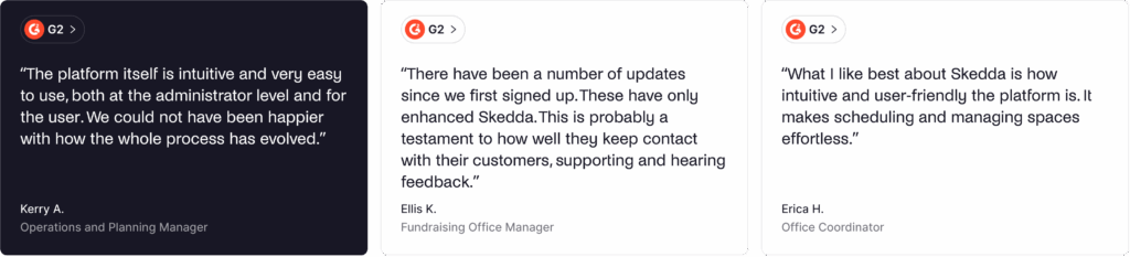 Skedda - positive G2 reviews.