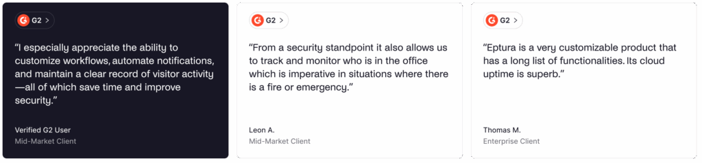 Eptura Visitor - positive G2 reviews.