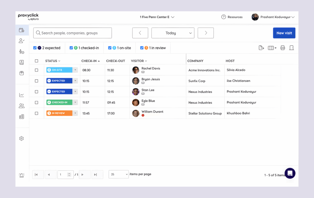 Proxyclick Eptura Visitor log.