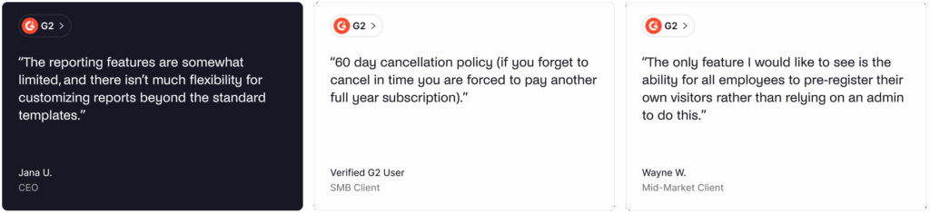 SwipedOn - negative G2 reviews.