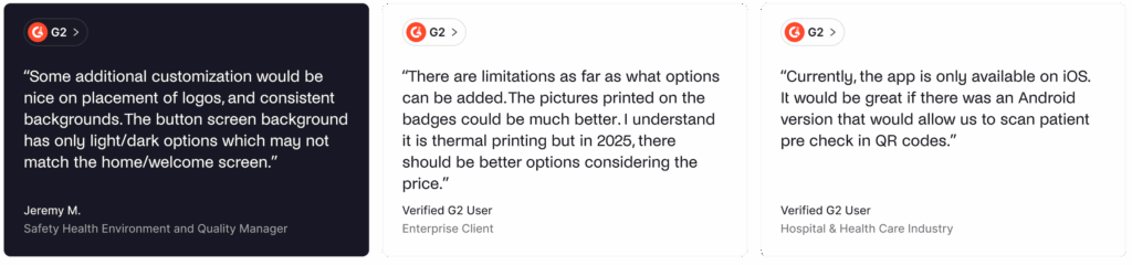 The Receptionist for iPad - negative G2 reviews.