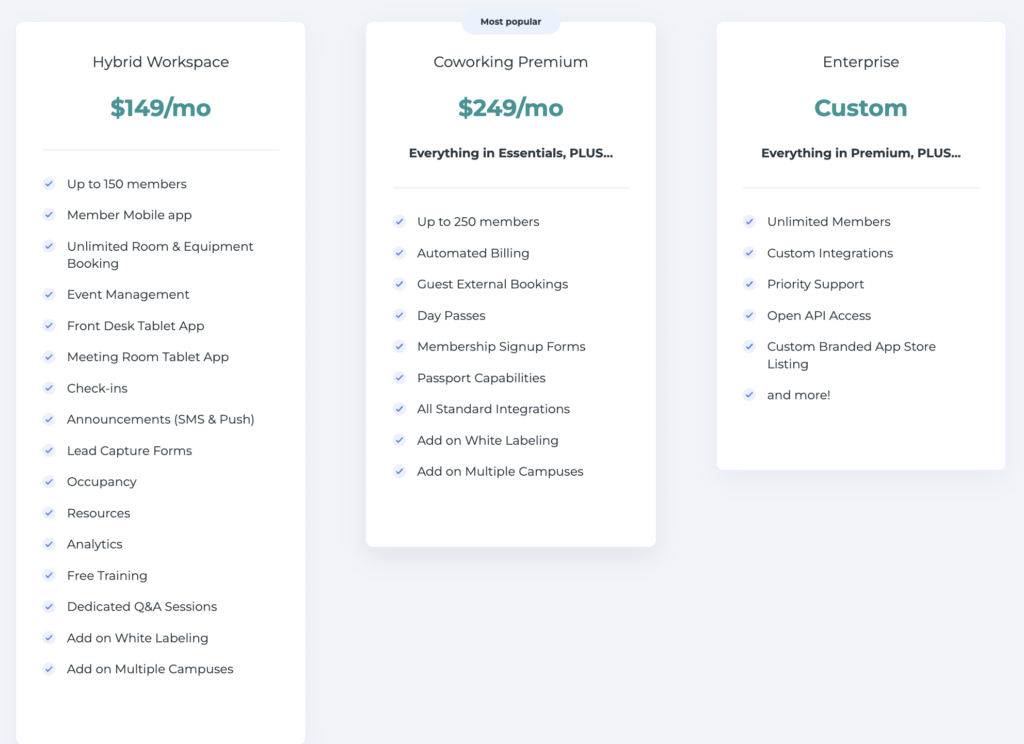 Coworks pricing plans.