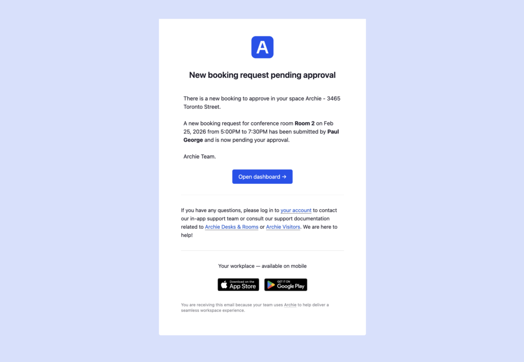 Redesigned email example - Archie product updates.