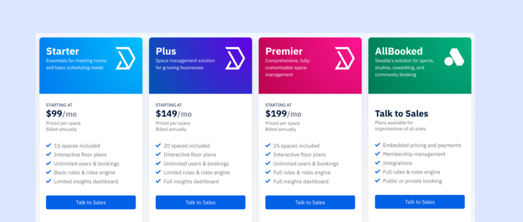 Skedda - pricing plans.